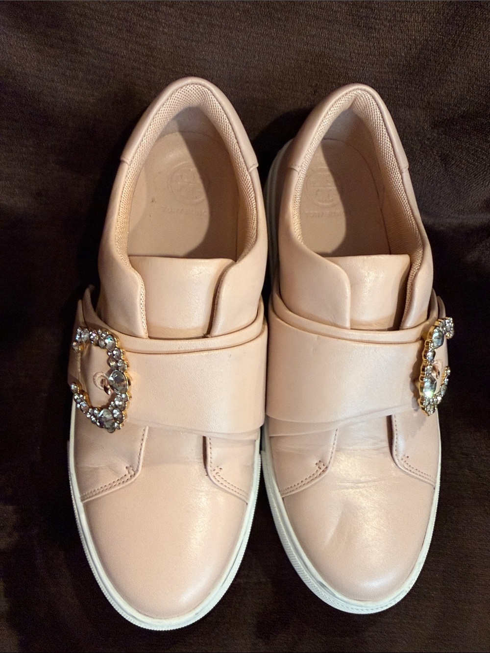 Tory Burch Pale Pink Jeweled Strap Slip-On Sneakers